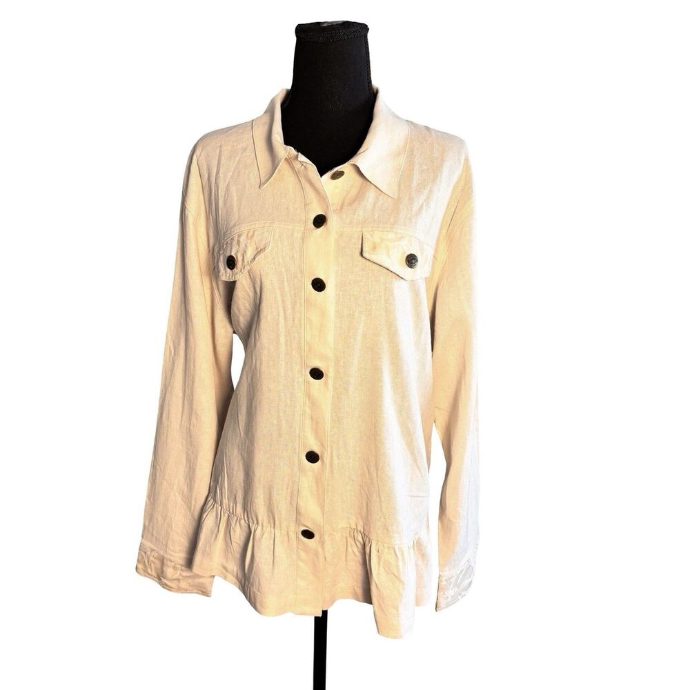 Simply Noelle Linen Blend Shacket Floral Lace Back Ruffle Hem Pearl Women’s XXL